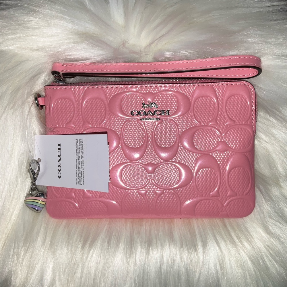 Pink Coach Corner Zip Wristlet